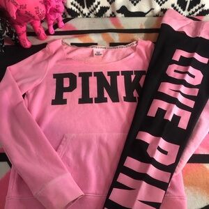 2011 Pink Victoria Secret Zebra Heart Sweatshirt and Matching Leggings Outfit